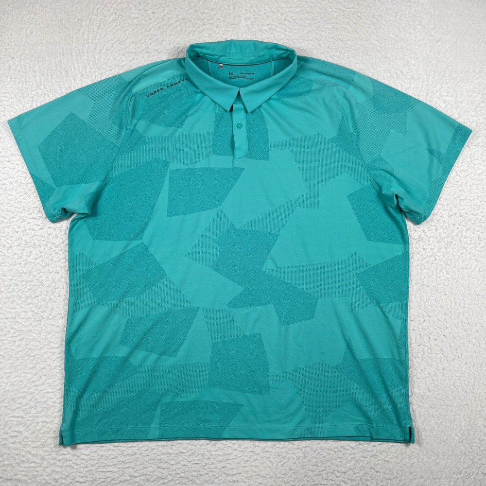 Under Armour‎ Polo Shirt Mens 4XL Teal Green Geometric Camo HeatGear Loose Fit